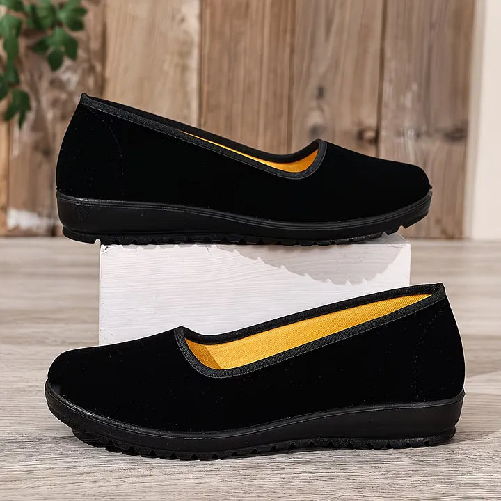 Sumaiya | Zapatos Planos Sin Cordones Negros De Punta Redondeada