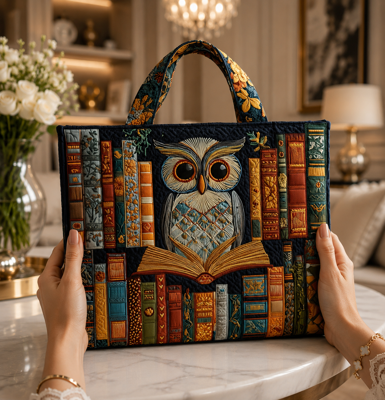 Tyliana | Bolso Tote Acolchado Con Estampado De Búho Y Libro
