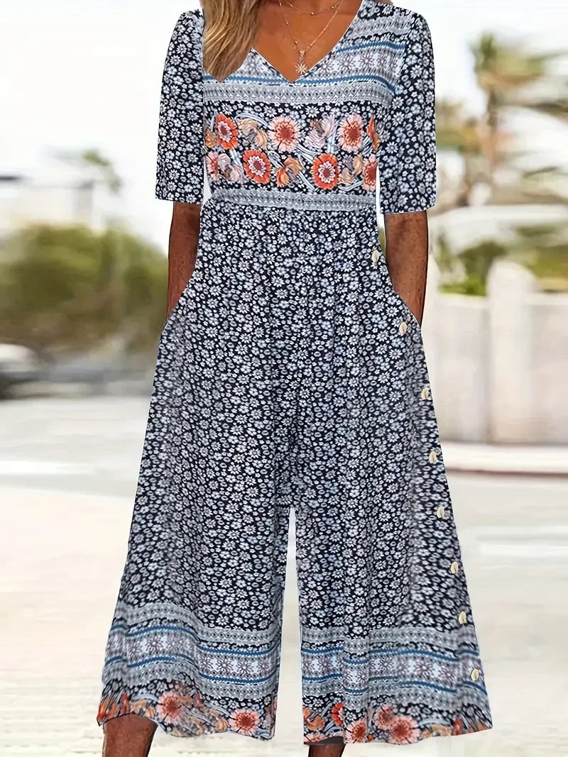 Nerina | Mono Floral De Pierna Ancha