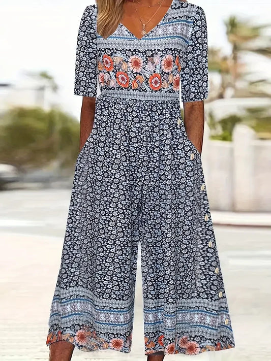 Nerina | Mono Floral De Pierna Ancha