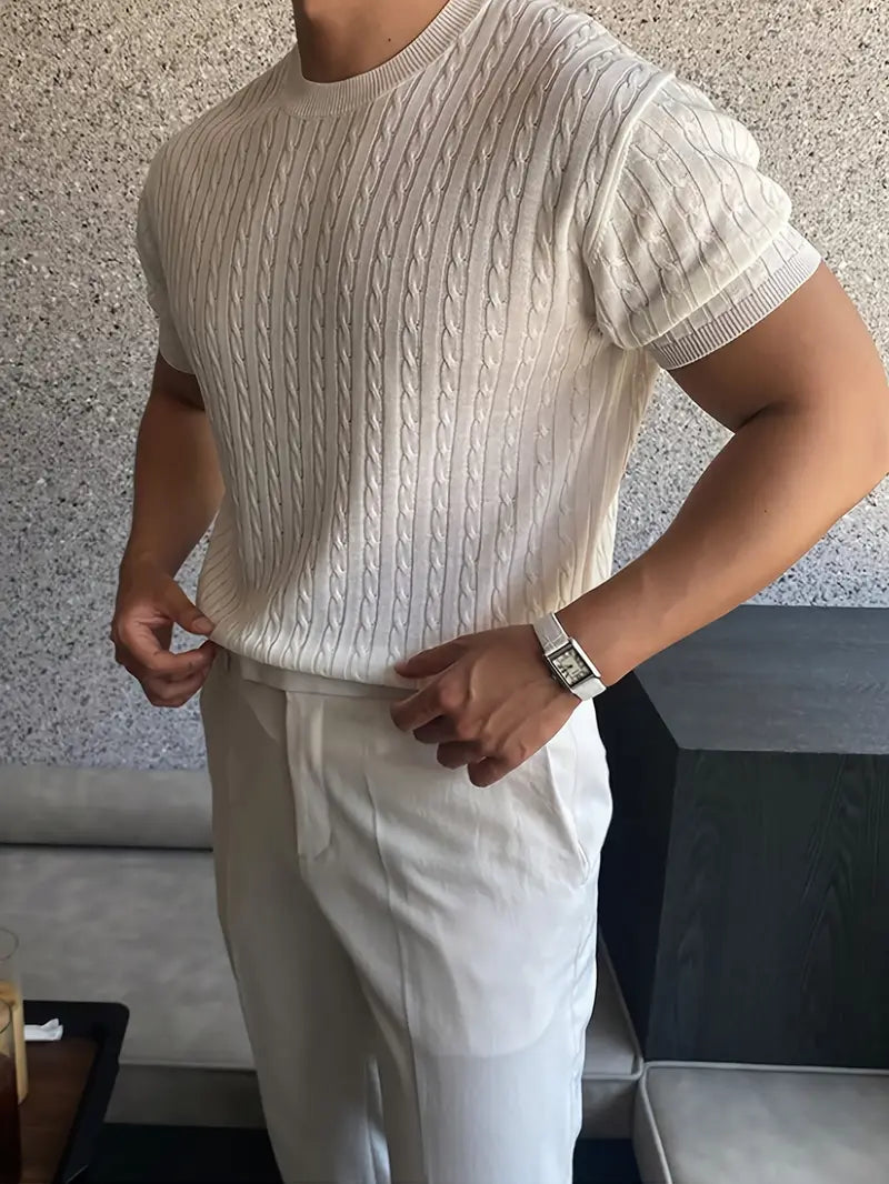Kiril - Camiseta de Manga Corta Con uello Redondo y Punto Trenzado