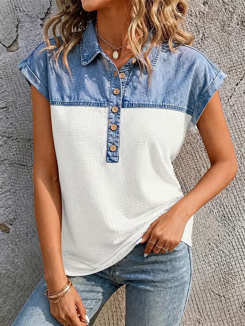Haily | Blusa Henley Con Cuello y Bloques de Color