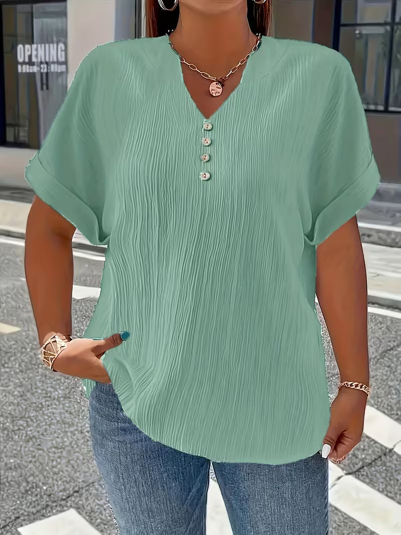 Mrella | Camiseta Con Cuello en V y Botonadura Frontal
