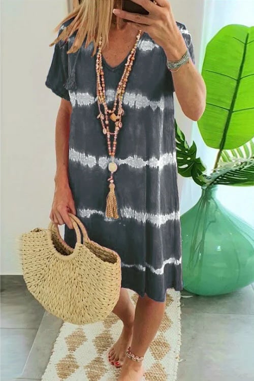 Herma | Vestido De Mujer Con Cuello en V Y Estampado Tie-dye De Manga Corta