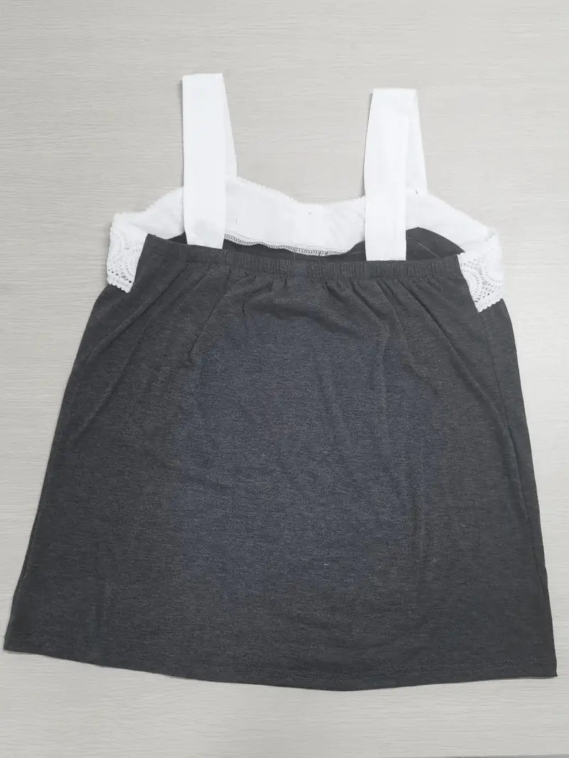 Malinda | Camiseta Sin Mangas Con Ribete de Encaje y Botones