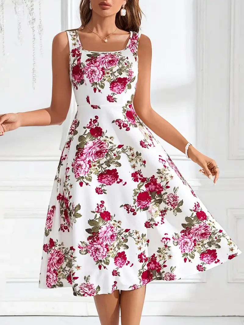 Nikolina | Vestido sin Mangas de corte en A con estampado floral