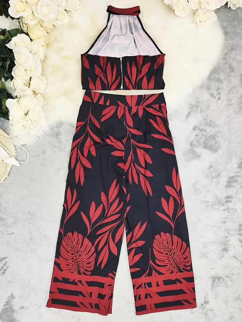 Zirina | Conjunto De Top Corto Con Cuello Halter Y Pantalón De Pierna Ancha