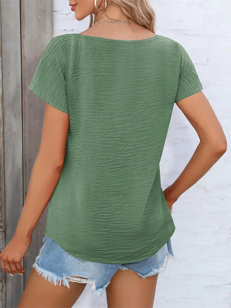 Shira | Top De Manga Corta Con Cuello en V Y Botonadura Frontal
