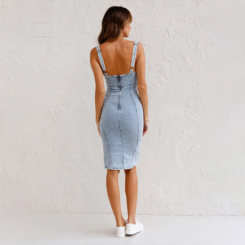Janae | Vestido Denim Ajustado con Cremallera Frontal