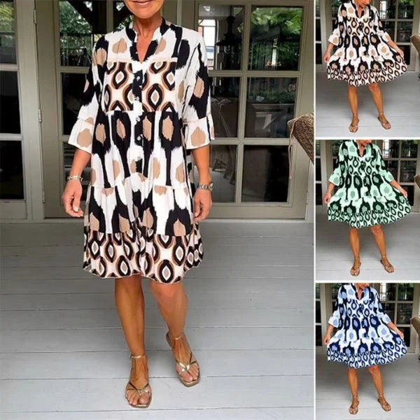 kinza | Vestido MIDI Con Estampado, Cuello en V Y Volantes