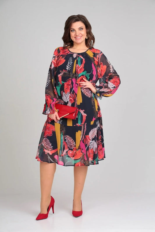 Vinoshika | Vestido Floral Midi de Manga Larga