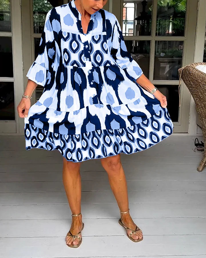 kinza | Vestido MIDI Con Estampado, Cuello en V Y Volantes
