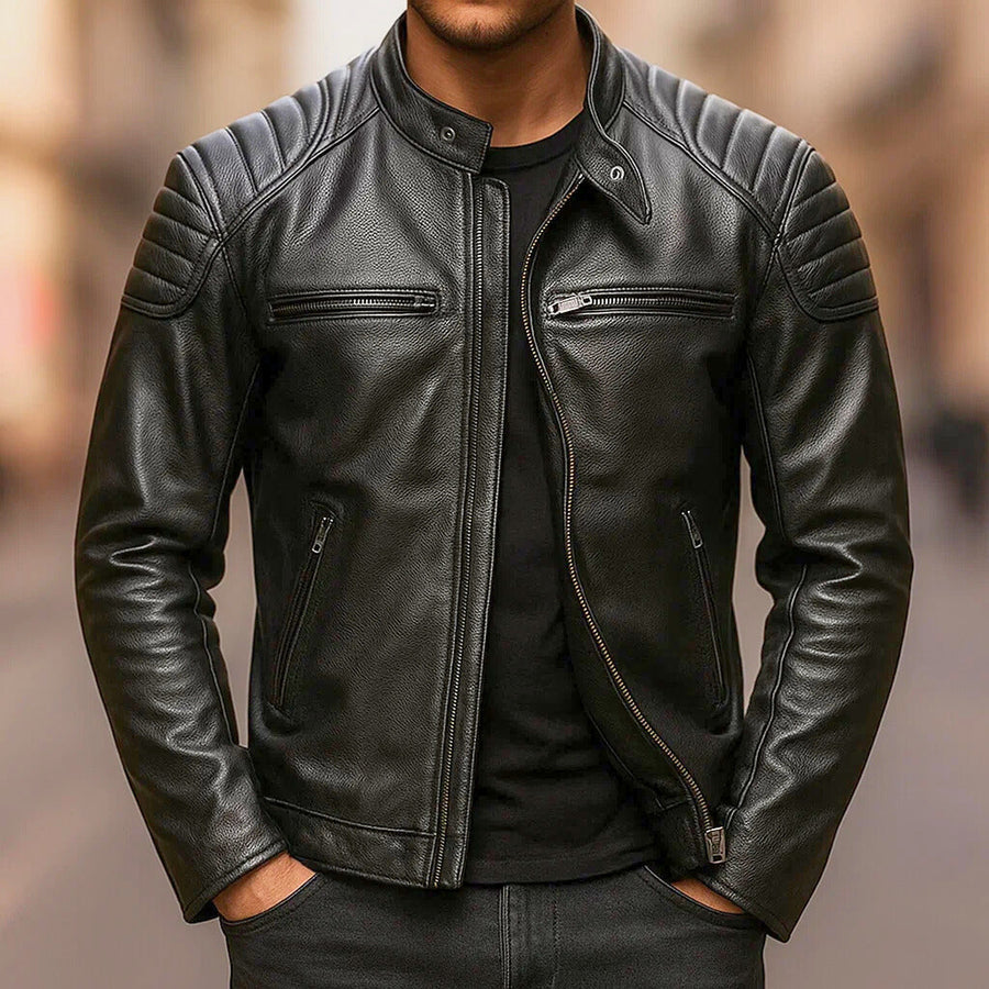 Samer | Chaqueta Moto Marrón Con Cremallera Hombre