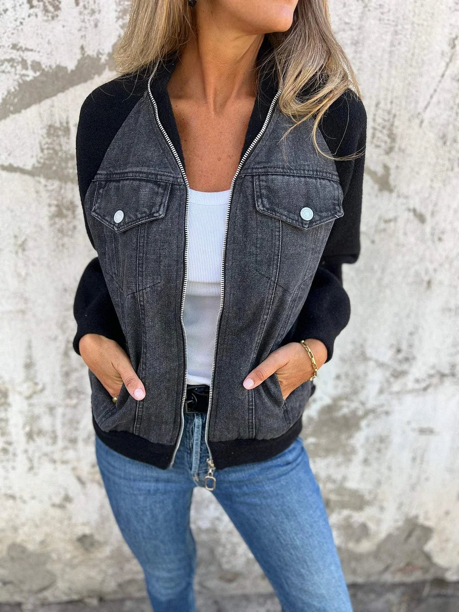 Hantika - Chaqueta Bomber Con Paneles de Denim y Cremallera