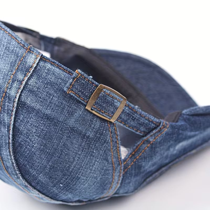 DenimCrown - Gorra Plana de Denim Ajustable Estilo «newsboy»