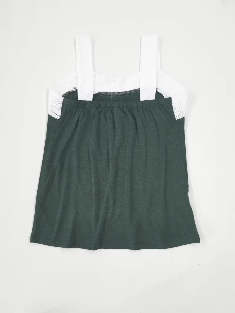 Malinda | Camiseta Sin Mangas Con Ribete de Encaje y Botones