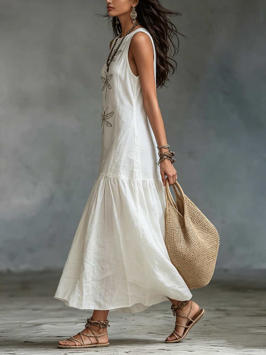 Kevina | Vestido Largo Sin Mangas Con Libélulas