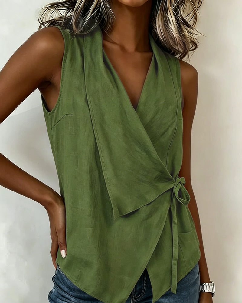 Anily | Blusa sin Mangas Con Lazo Cruzado en la Parte Delantera