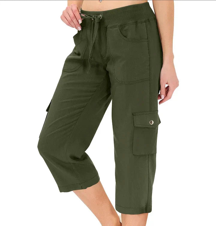Mileni - Pantalón Capri Cargo Cintura Elástica Bolsillos