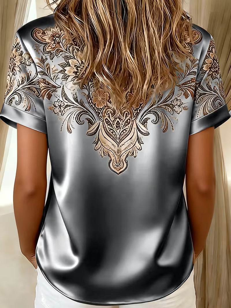Zirmela | Blusa Floral Estampada de Manga Corta