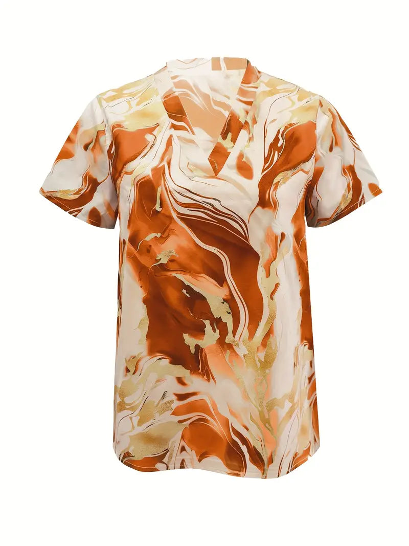 Maroula - Blusa de manga corta con estampado de mármol