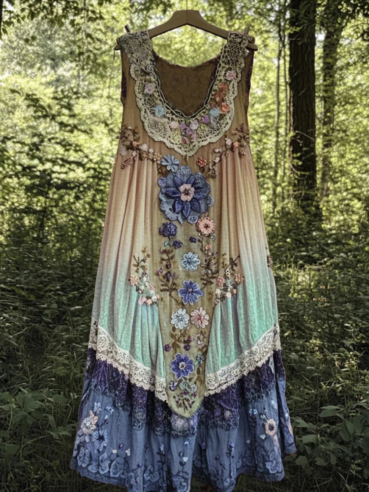 Evabella | Vestido Maxi Patchwork Floral Sin Mangas