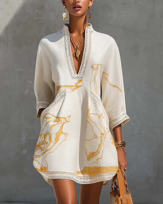 Soeun | Minivestido Túnica Con Cuello en V Y Estampado
