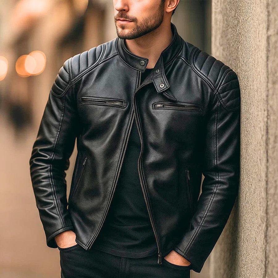 Samer | Chaqueta Moto Marrón Con Cremallera Hombre