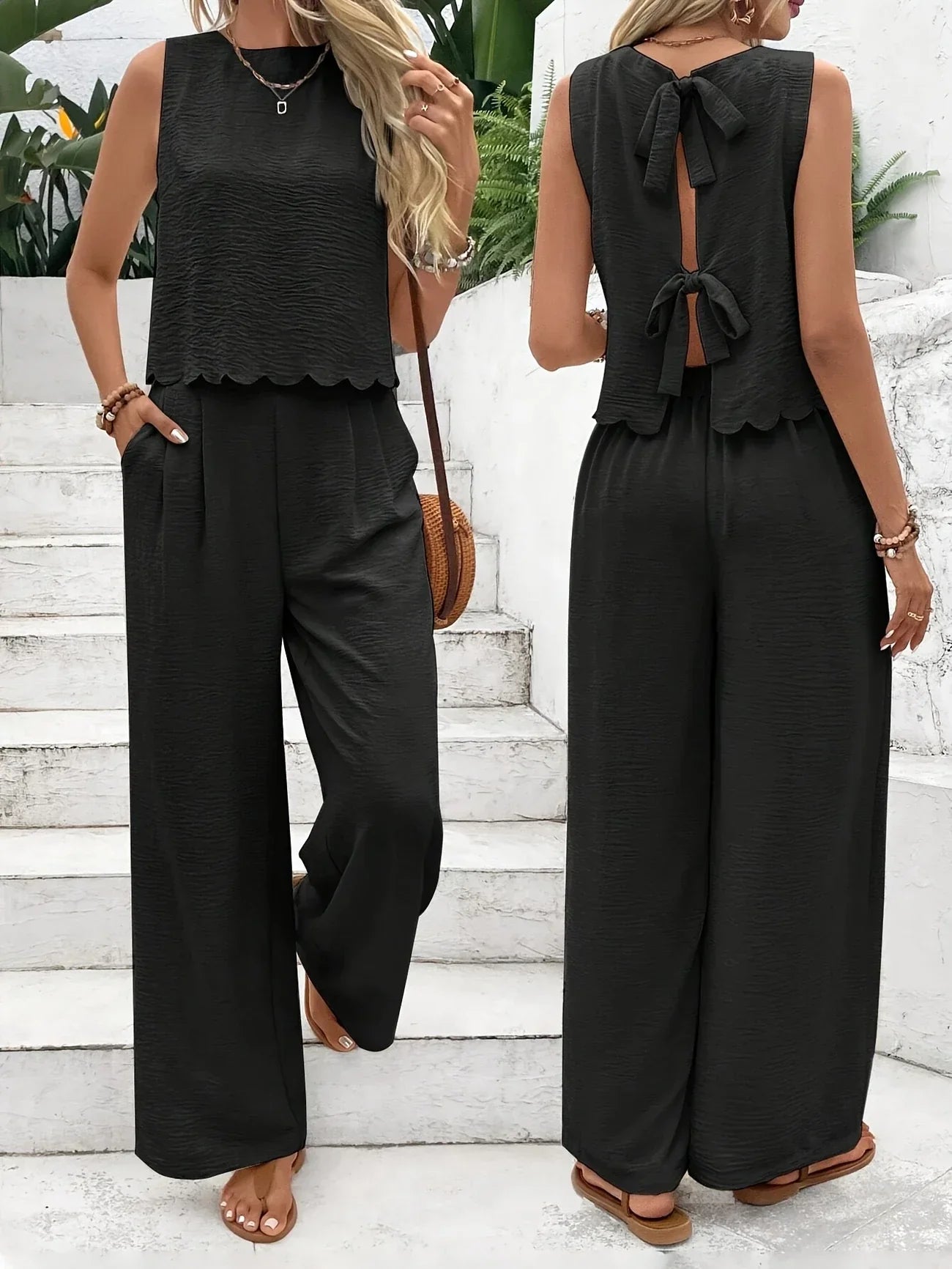 Raya | Conjunto Sin Mangas Con Pantalón Amplio