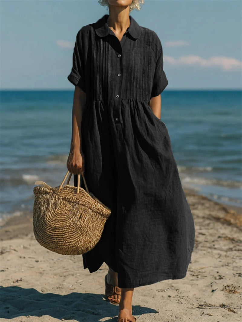 Janny - Vestido Camisero Midi Con Botones en la Parte Delantera