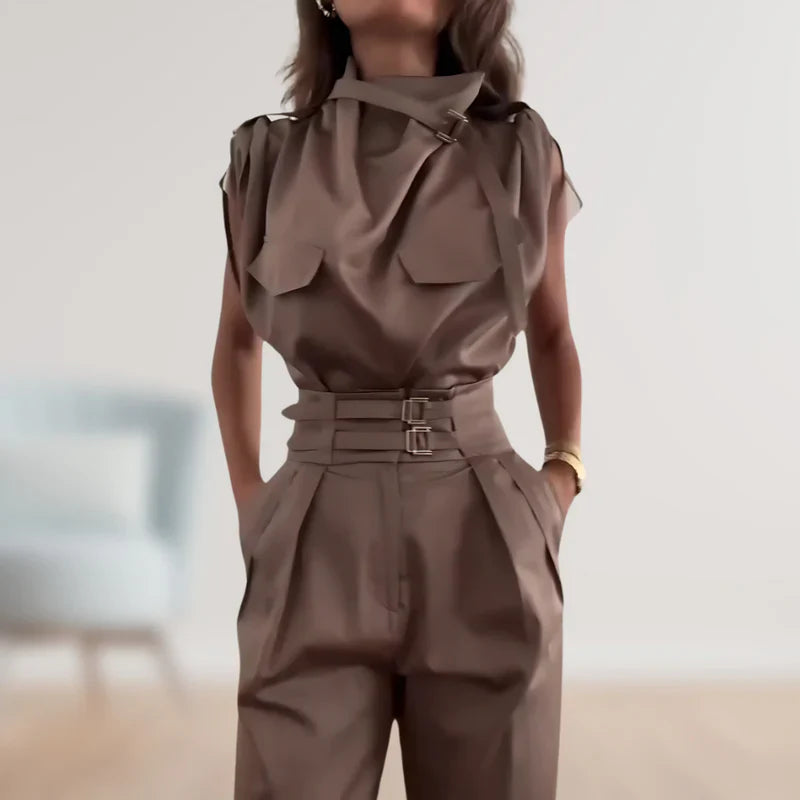 Reinhild | Conjunto Blusa Sin Mangas Pantalón Cintura Alta