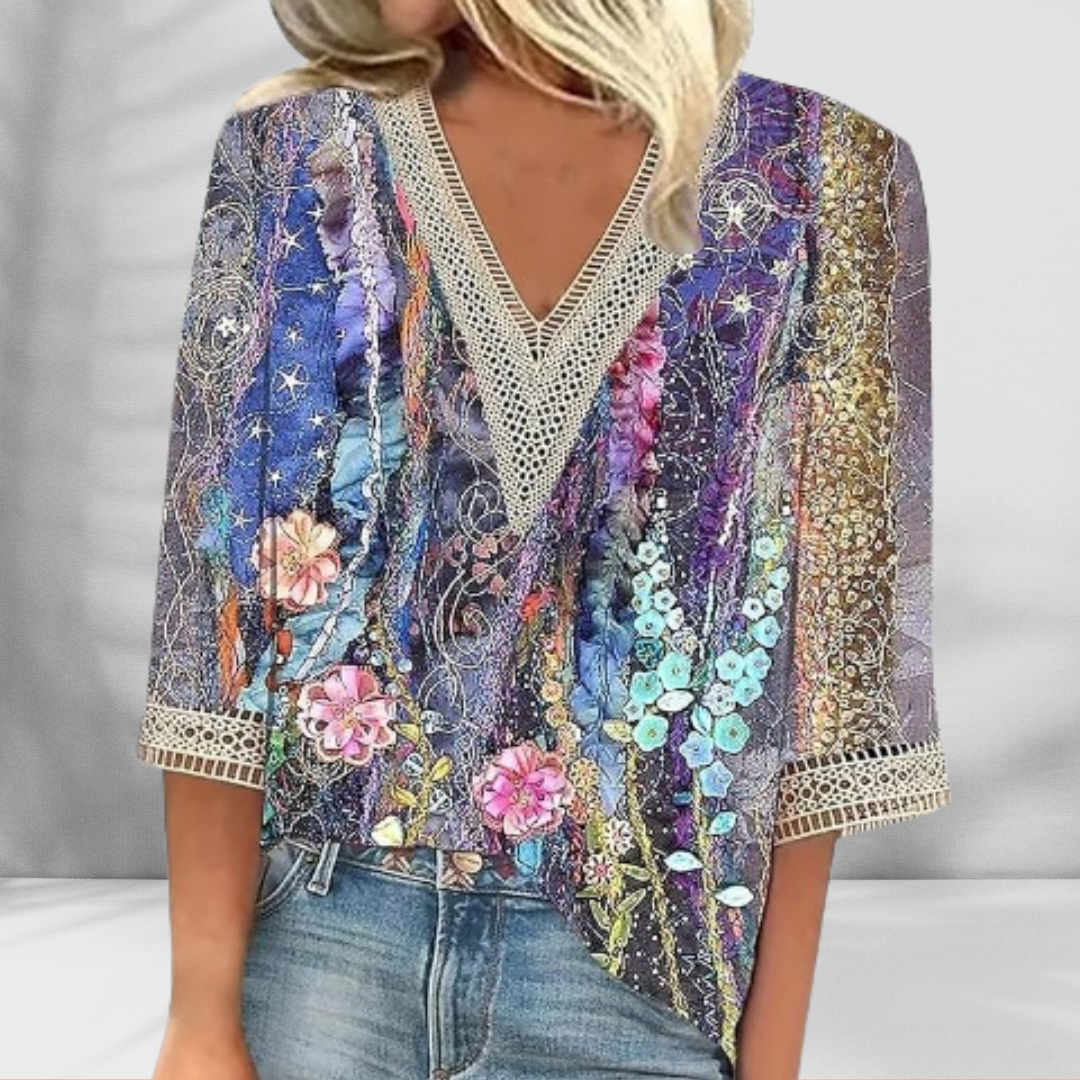 Maricela | Blusa Bohemia Estampada Con Escote en V