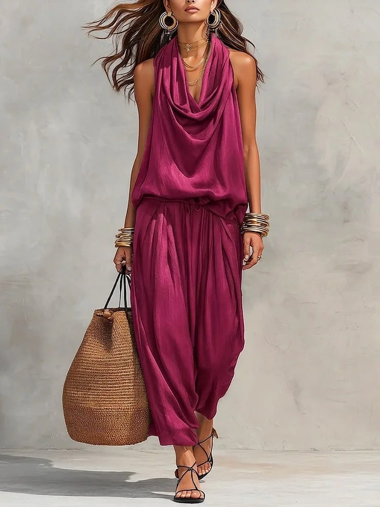 Katerina | Conjunto Drapado Cuello Halter Suelto