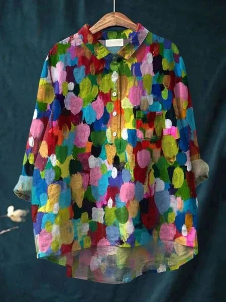 Emery - Blusa Con Estampado Floral Botones Cuello y Bolsillo en el Pecho