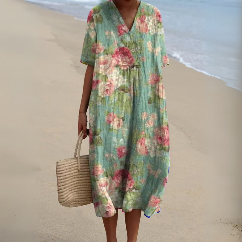 Lora | Vestido Midi Floral Cuello V