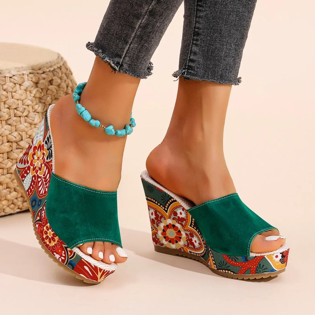 Laerke - Sandalias de Cuña Con Estampado Floral