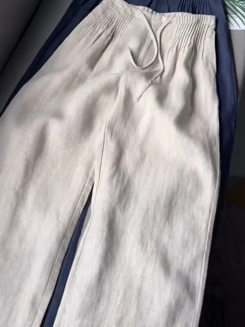 Kuupik | Pantalón Lino Mujer Wide Leg Plisado