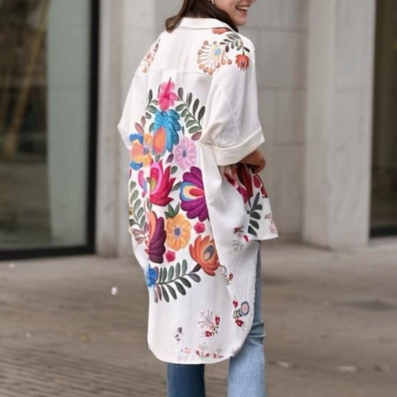 Rossella | Blusa Larga De Manga Corta Con Estampado Floral