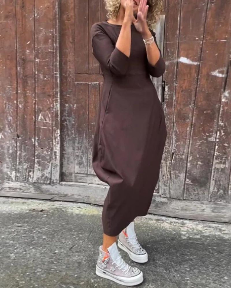 Magdana | Vestido MIDI De Manga Tres Cuartos Holgado