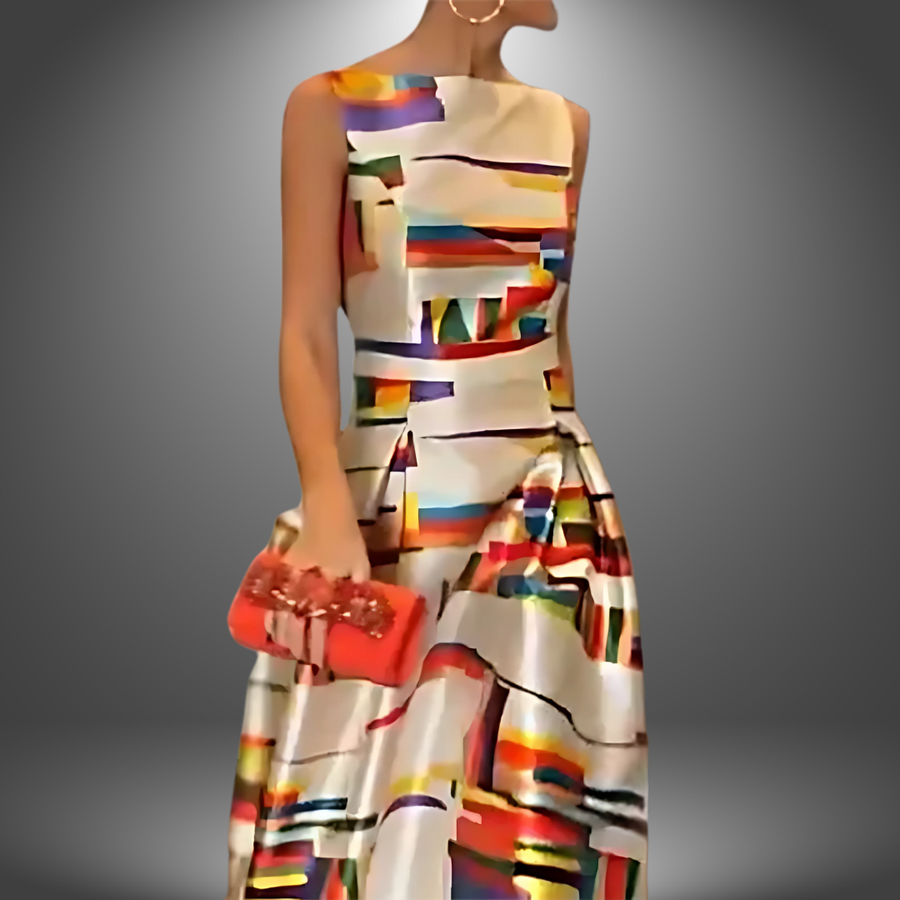 Vivien | Vestido Maxi con Estampado Geométrico Espalda Abierta