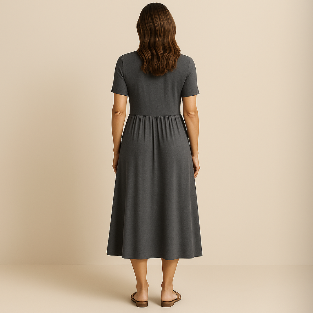 Bridgett | Vestido Midi Con Manga Corta y Corte Cruzado en la Parte Delantera