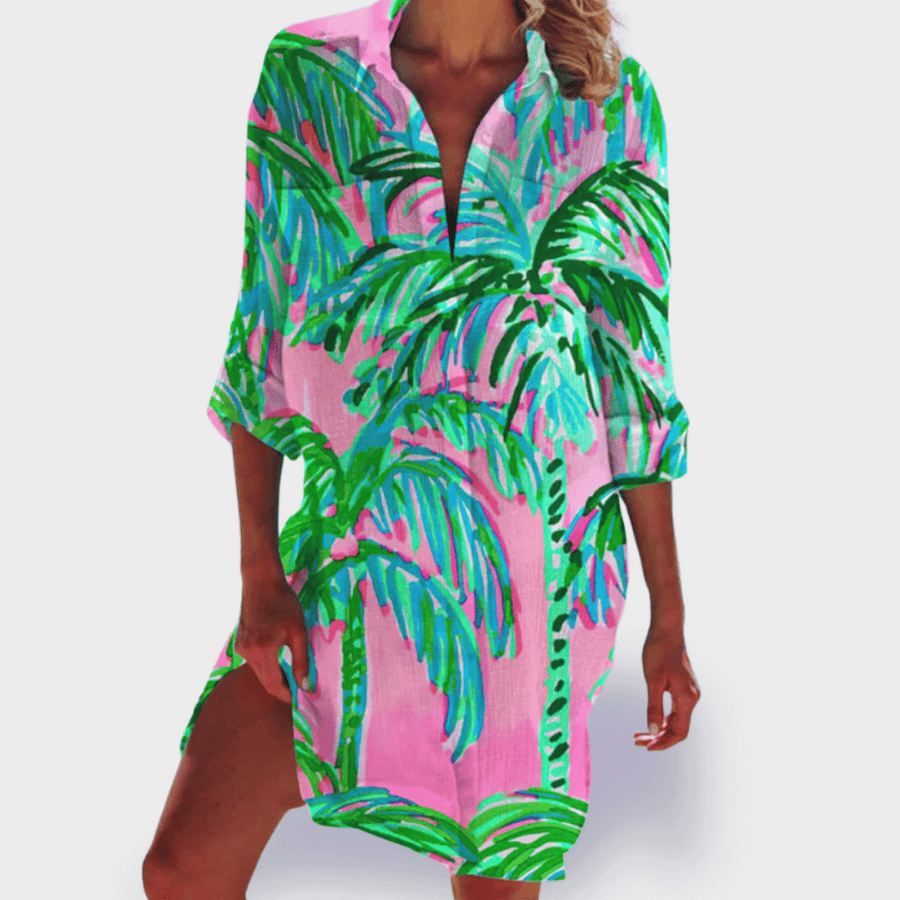 Lizonka | Vestido Camisero Estampado Marino Cuello Solapa