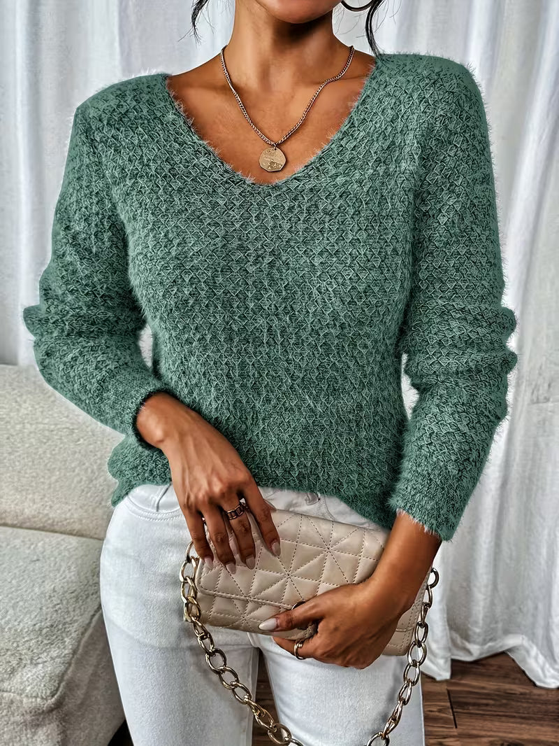 Aderah | Jersey De Punto Con Cuello en V Y Manga Larga Con Textura