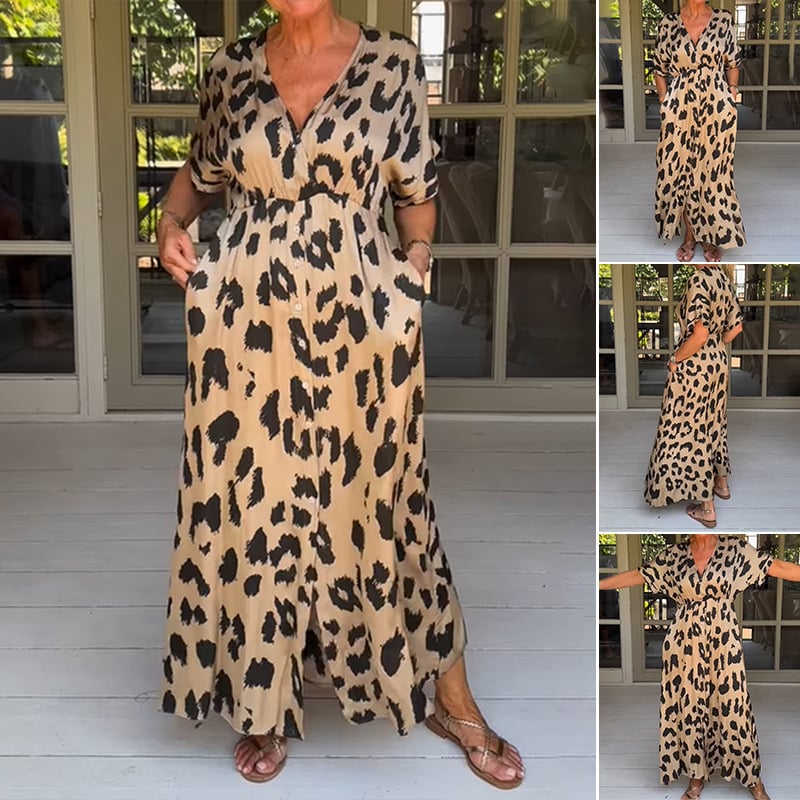 Kawtar | Vestido Largo Con Estampado De Leopardo Y Escote en V