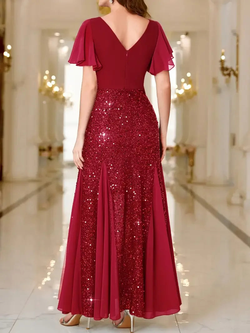 Hinrikka | Vestido Largo Con Mangas Con Volantes Y Lentejuelas