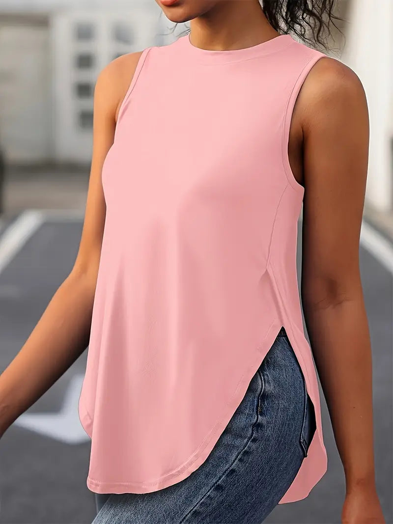 Desirae | Camiseta Sin Mangas Con Cuello Redondo Y Aberturas Laterales