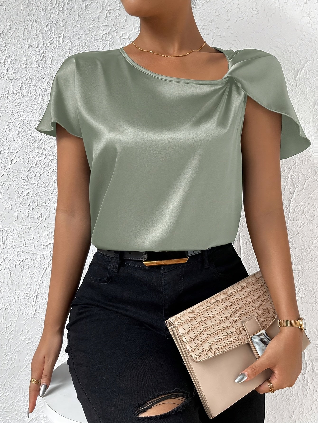 Loretta | Blusa Con Efecto Satén Y Mangas Con Volantes