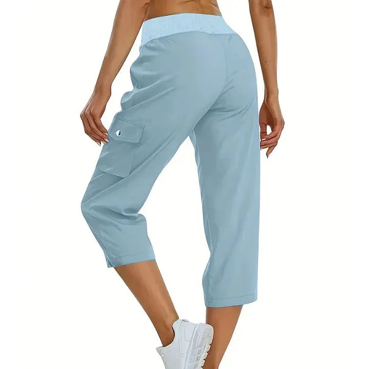 Mileni - Pantalón Capri Cargo Cintura Elástica Bolsillos