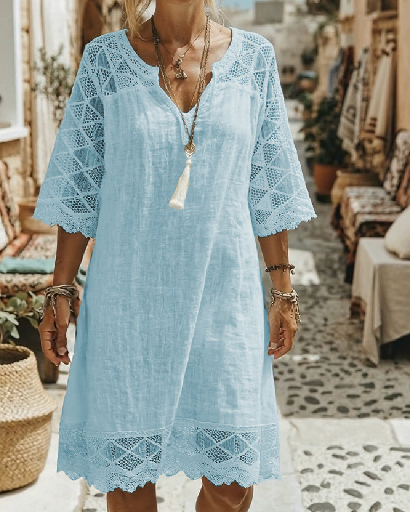 Kilina | Vestido Midi con Escote en V y Encaje