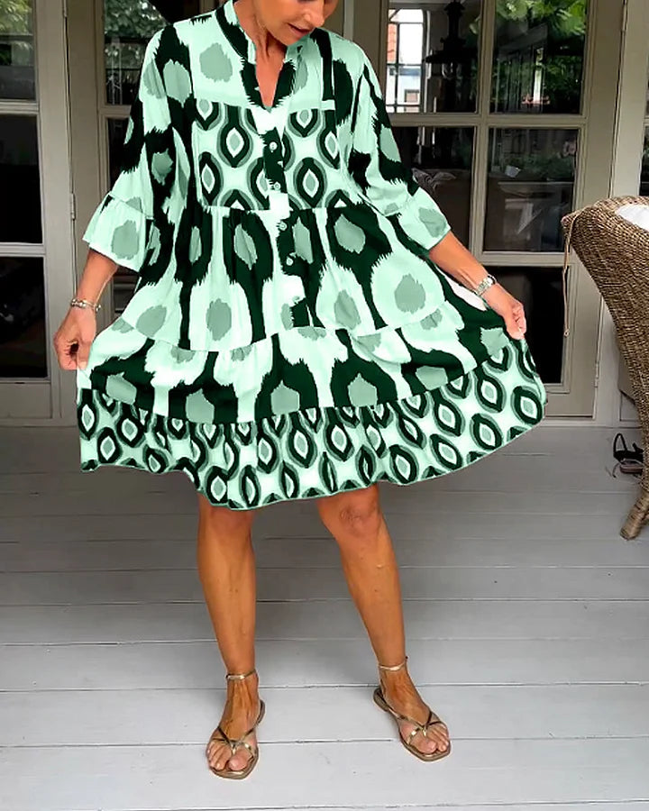 kinza | Vestido MIDI Con Estampado, Cuello en V Y Volantes